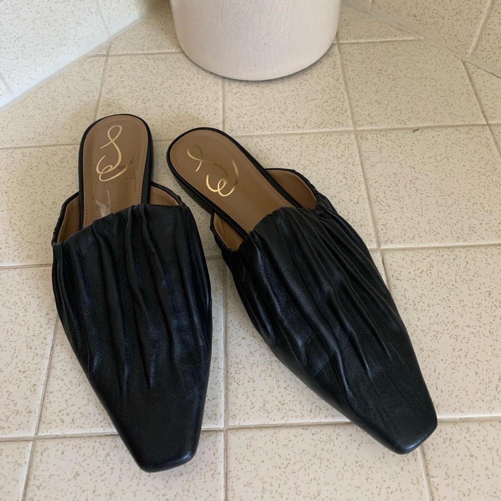 Sam Edelman Black Leather Ruched Mule Slides - Picture 3 of 5